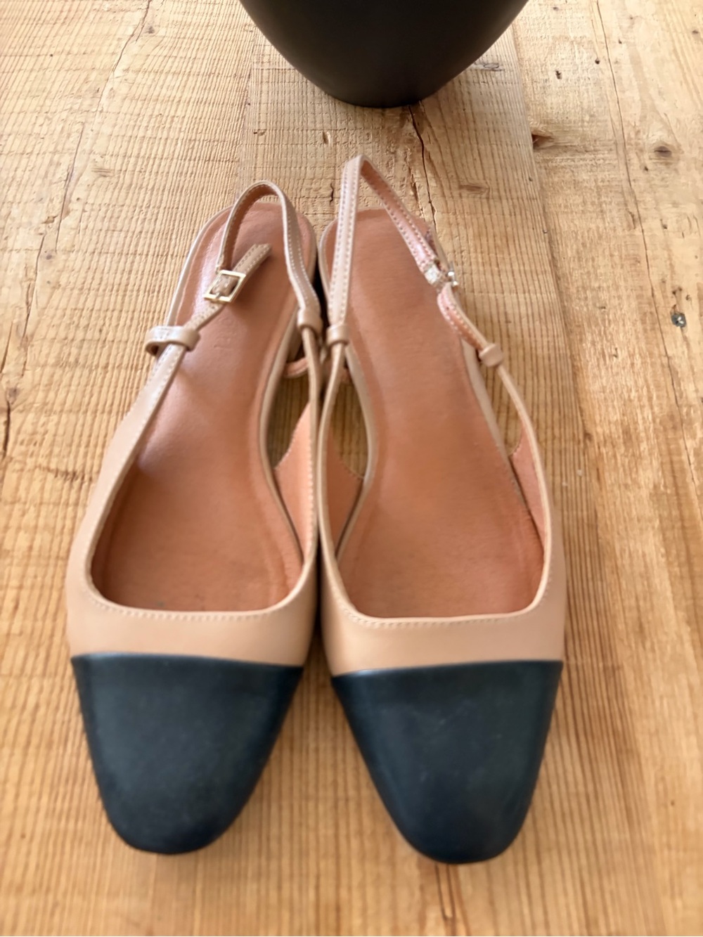 Madden Girl Two-Tone Beige and Black Slingback Flats
